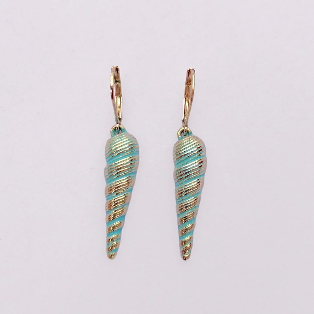 Gold Enamel Spiral Seashell Earrings